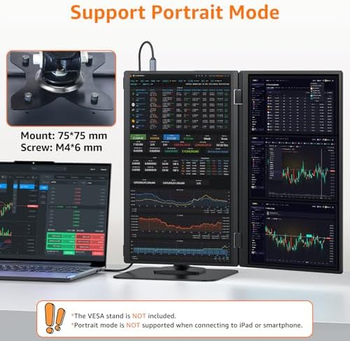 Upperizon Portable Monitor Foldable Dual Screen 15.6 inch FHD 107% sRGB IPS HDMI USB-C Travel Monitor for Laptop Mac PC Windows, DisplayLink Stacked Screen Extender with Kickstand, VESA Compatible - Image 7