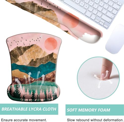 Keyboard Wrist Rest Pad Mouse Pad with Wrist Support Set of 3, Gaming Mousepad with Non-Slip Rubber Base, Ergonomic Memory Foam Mouse Cushion Support for Home Office Laptop Computer, Sunrise - Image 3