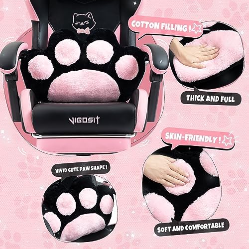 Vigosit Cat Ears Gaming Chair with 310lbs Capacity - PU Leather Ergonomic Reclining Office Chair, Adjustable Lumbar Support, 360° Swivel for Gamers Adults Kids, Black with Pink Accents - Image 5