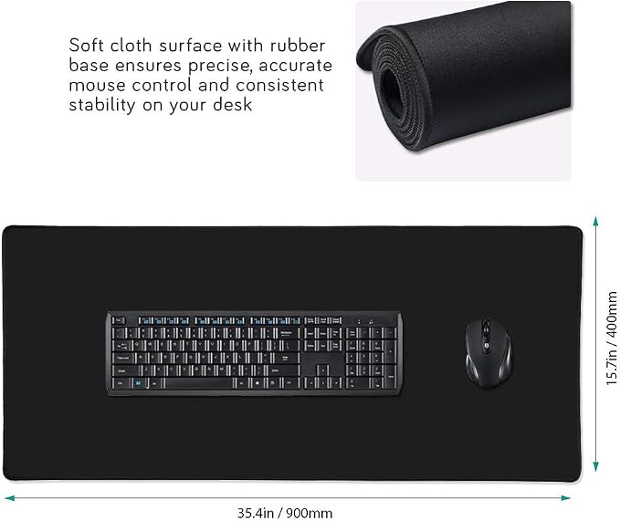 XXL Professional Large Mouse Pad & Computer Game Mouse Mat (35.4x15.7x0.12IN, 90x40 Black) - Image 2