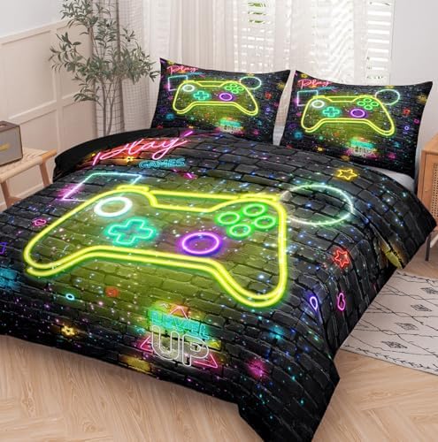 NINENINE Gaming Bedding Sets - Twin Comforter Sets for Boys & Kids (5PCS - 1Comforter, 1Flat Sheet, 1Fitted Sheet, 2Pillowcases) by NINENINE