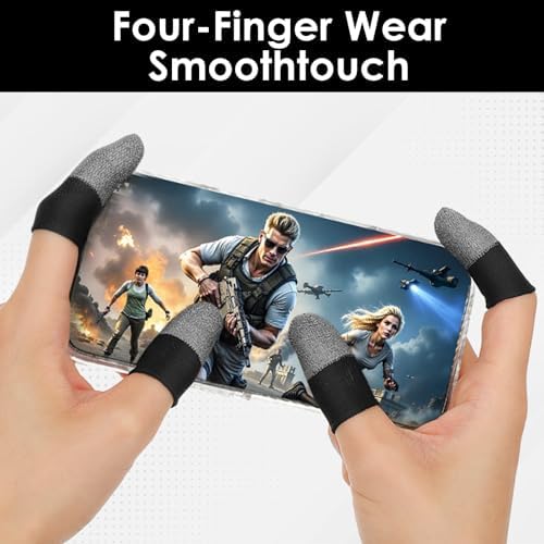 10 Pcs Silver Fiber Gaming Finger Sleeves, Finger Cots Anti Sweat Touch Screen Gloves Thumb Protector Compatible with All Touchscreen Devices, Black - Image 4