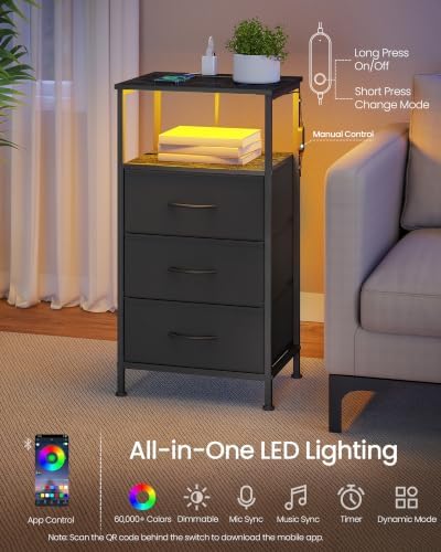 SONGMICS Nightstand with Charging Station, 3 Fabric Drawers - Image 5