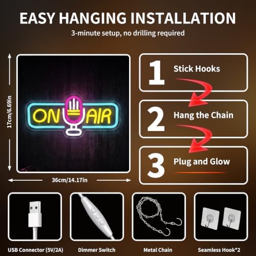 Live On Air Neon Sign – LED ON AIR Light for Podcast Studio, Recording Studio & Gaming Setup, USB Powered Neon Wall Sign for Streamers, Gamers & Content Creators - Image 6