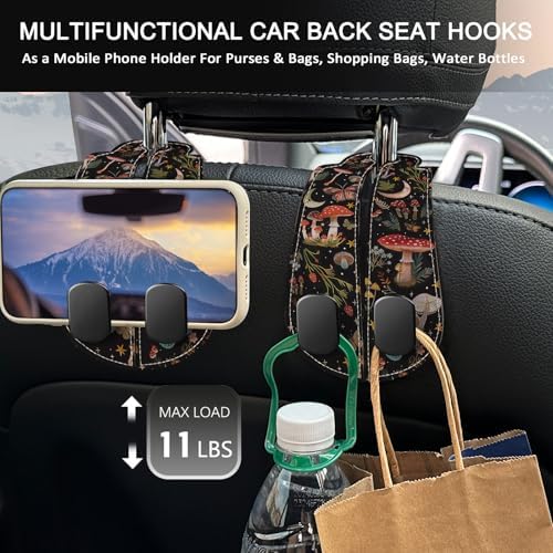 Blusabaca 2PCS Car Seat Headrest Hooks, Purses Bags Holder, Cute Mushroom - Image 3