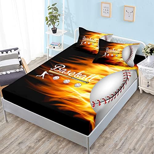 HOSIMA Teens Sports Baseball Bedding Full,1 Fitted Sheet+2 Pillowcases. by HOSIMA