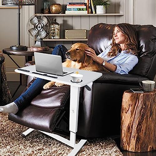 Over Bed Table Pneumatic Adjustable Height Stand Desk with Hidden Wheels USB Ports Pad Slot Mobile Laptop Standing Desk Cart, Podium Table (White, 32X16 inshes) - Image 2