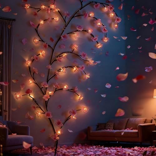 63 Inch Cherry Blossom Tree Light with Remote, 72 LED Cherry Blossom Branch Lights for Wall, 8 Lighting Modes&Timer, Flexible DIY Indoor Decoration for Home, Christmas, Wedding, Party (72LED-63inch) - Image 6
