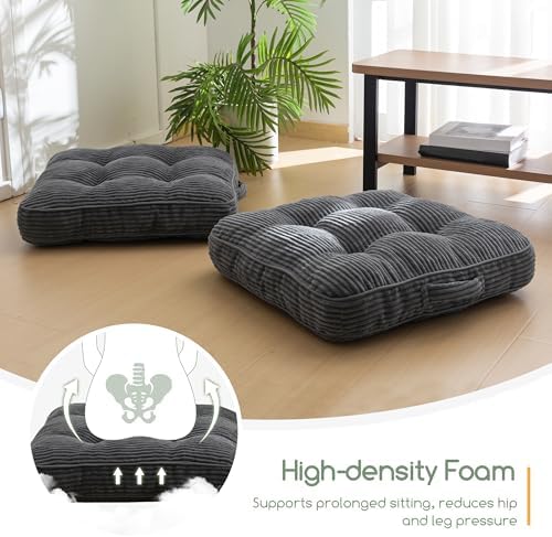 HIGOGOGO Floor Pillow Cushion for Adults, Meditation Cushion Pillow, Large Square Floor Sitting, Tufted Corduroy Cover, for Tatami Living Room or Yoga, 22x22 Inch, Dark Grey - Image 5