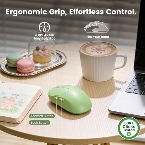 Wireless Keyboard and Mouse Combo, Magnetic Soft-Touch Wrist Rest, Round Keycaps, Full-Size Retro Typewriter Keyboard, 2-Stage Tilt Legs, Auto Sleep, 2.4GHz Cordless for Windows PC (Green Ombre) - Image 6
