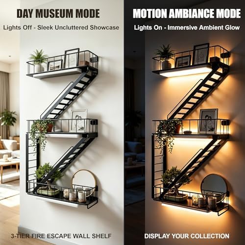 Fire Escape Wall Shelf, Iron Fire Escape Shelf with 15 Colors LED Light - Image 6