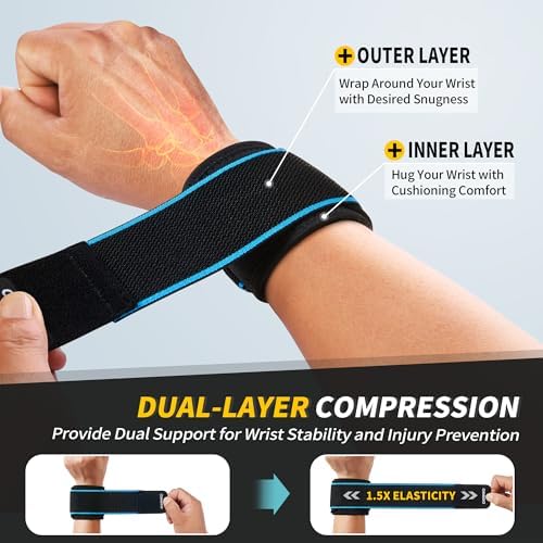 CAMBIVO 2 Pack Wrist Brace for Carpal Tunnel with wraps, Black-Blue | Wrist Support, Adjustable Wrist Wraps for Weightlifting, Tendonitis, Pain Relief, Sleeping, Night, Gym, Neoprene, Both Hands - Image 3