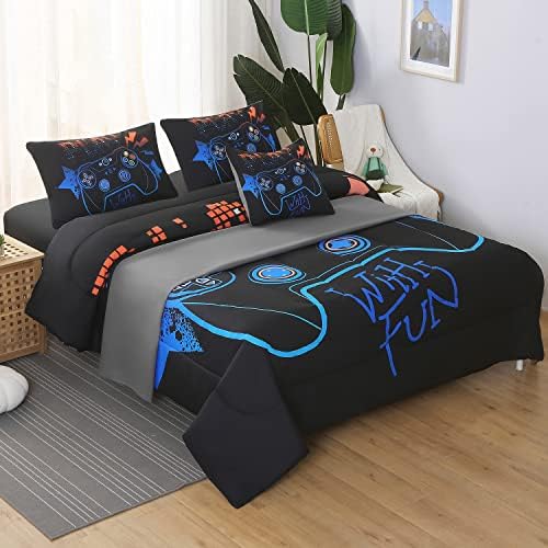 JQinHome Queen Gaming Comforter Sets for Boys,6 Piece Bed in A Bag 3D Video Game Bedding All Season Soft Microfiber Gamer Bedding Sets for Kids, Pillowcase, Flat Sheet, Fitted Sheet,Cushion Cover - Image 4