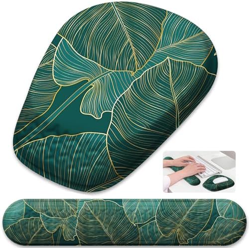 Mouse Pad with Wrist Rest, Comfortable Memory Foam Wrist Rest for Computer Keyboard, Ergonomic Mouse Pad Set for Easy Typing & Pain Relief for Office & Home, Green by Laokiiy