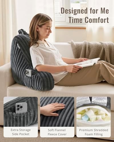 Blissful Diary Reading Pillow for Sitting in Bed, Large Flannel Back Pillow Bed Sitting Up for Adult & Children, Backrest Cushion for Sit Up in Couch or Floor, Dorm Essentials, Dark Gray - Image 4