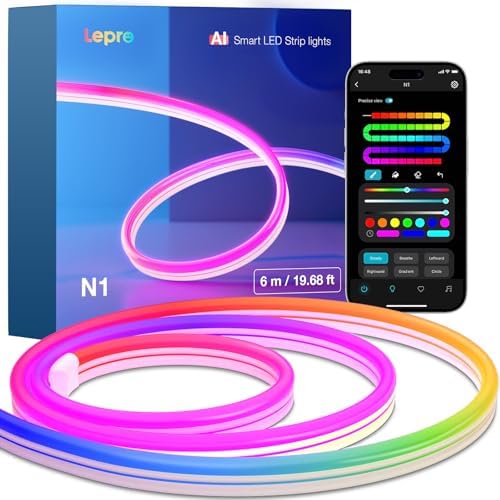 Lepro N1 AI Smart RGB Rope Lights for Christmas, Personalized AI Lighting Designer, LightBeats Music Sync, Color Segment DIY, Voice Control Via App, 19.68ft Wi-Fi & Bluetooth LED Strip Lights by Lepro