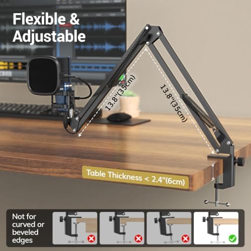 TONOR Podcast Microphone, USB Computer Microphone, Cardioid Condenser PC Mic with Tripod Stand and Pop Filter for Podcasting, Streaming, Vocal Recording (TC 777 with Boom Arm) - Image 6
