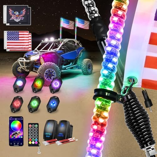 Nilight RGB LED Whip Light 2PCS 3FT with 6 Rock Lights Combo by Nilight