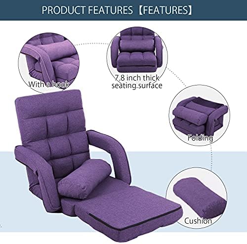 Floor Chair, Chaise Lounge Indoor, 14-Position Adjustable Folding Lazy Sofa with Armrests and a Pillow Padded Gaming Chairs for Living Room, Bedroom Factory Price (Purple) 8803PU - Image 5