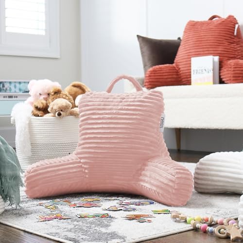 Nestl Reading Pillow for Kids & Teens with Shredded Memory Foam, Luxe Cut Plush Backrest Pillows for Reading and Gaming, for use on Couch or Bed, Adjustable Support with Washable Cover Peach Beige - Image 7