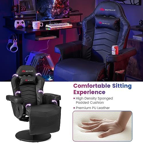 Goplus Gaming Chair, Height Adjustable Massage Video Game Chair with Retractable Footrest, Cup Holder, Headrest, Swivel Office Chair, Racing Style Swivel Gamer Chair (Black) - Image 6