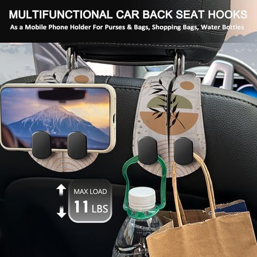 Blusabaca 2PCS Car Seat Headrest Hooks, Purses Bags Holder, Boho Leaves - Image 3