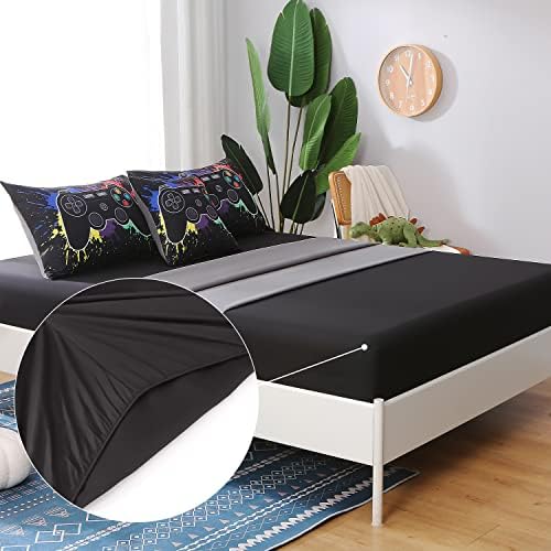 JQinHome Twin Gamer Comforter Sets for Boys&Girls ,6 Piece Bed in A Bag 3D Video Game Bedding -All Season Microfiber Gamer Bedding Sets for Kids, with Pillowcase, Flat & Fitted Sheet,Cushion Cover - Image 5