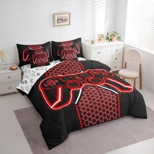 Feelyou Red and Black Bedding Set Twin Size Gamer Comforter Set with Sheets - Image 2
