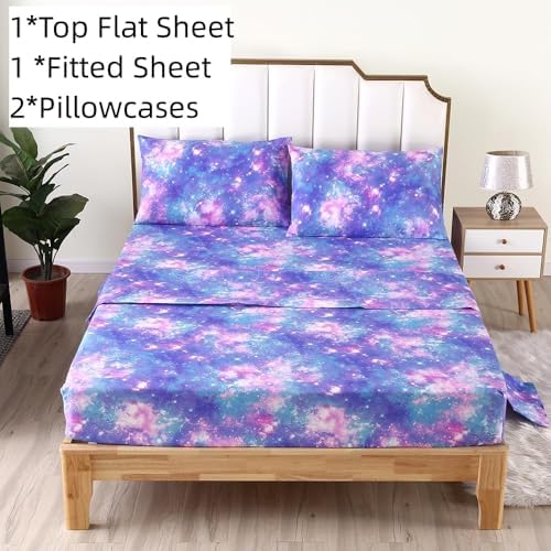 SDIII 4PCS Colorful Galaxy Sheets Set Twin Soft Microfiber Space Sheets Twin Dreamy Galaxy Bedding Sheet Set for Girls Boys Kids Teens All Season - Image 2