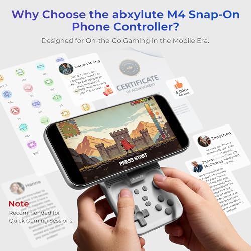 abxylute M4 Snap-On Mobile Gaming Controller for Android & iPhone, Switch 1&2, Portable Bluetooth Controller, Pocket-Sized Retro Arcade Phone Gamepad Kickstand, Dual Joystick Turbo Pro Gaming Magnetic (White) - Image 2