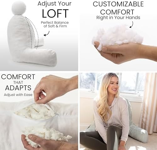 Husband Pillow Reading Pillow with Arms - Standard Backrest for Sitting Up in Bed - Firm Support Bed Rest Pillow for Adults, Neck Roll, Removable Cover -TV, Reading, Lounging - Desert Sage - Image 2