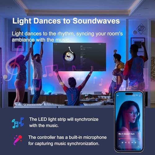 100 FT Led Lights for Bedroom, Music Synchronized RGB Bluetooth LED Lights, Smart Application and Remote Control Color Change LED Light Strips, Used for Home Room Lighting Decoration - Image 4