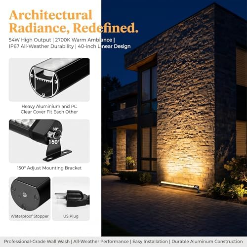 2 Pack 54W Wall Washer Light 40'' 2700K 120V IP67 Waterproof Plug-in - Image 3