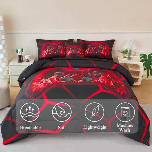 Kids Game Bedding Set Full Black Red Gamepad Comforter Set - Image 2