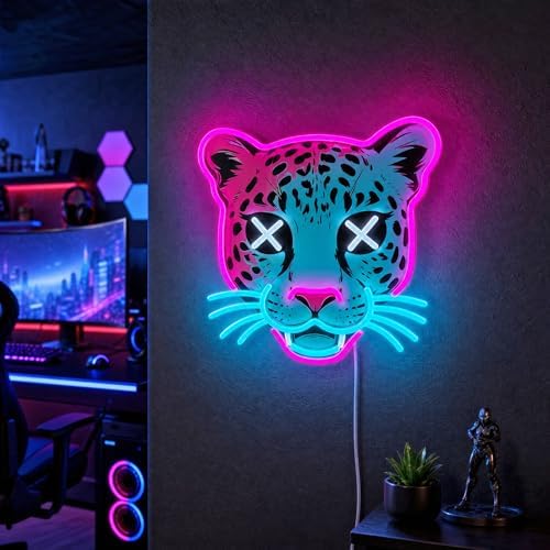 Leopard Neon Sign, Pink & Ice Blue LED Light for Wall Decor - Image 4