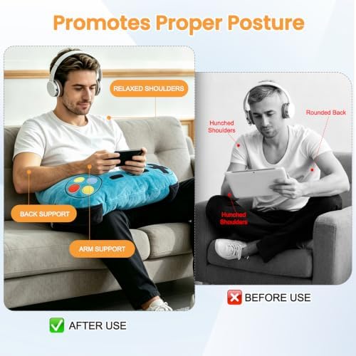 Gaming Pillow, Lap Desk Reading Pillow for Adults Teens, Arm Support Pillow for Sitting in Bed Sofa, Playing Steam Deck/Switch/Xbox/PS5, Gamer Gifts for Men Teenage Boy, Blue - Image 4
