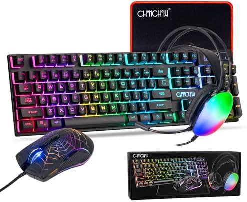 Gaming Keyboard and Mouse, Headset, Mouse Pad Combo, 10 RGB Backit Effects by CHONCHOW