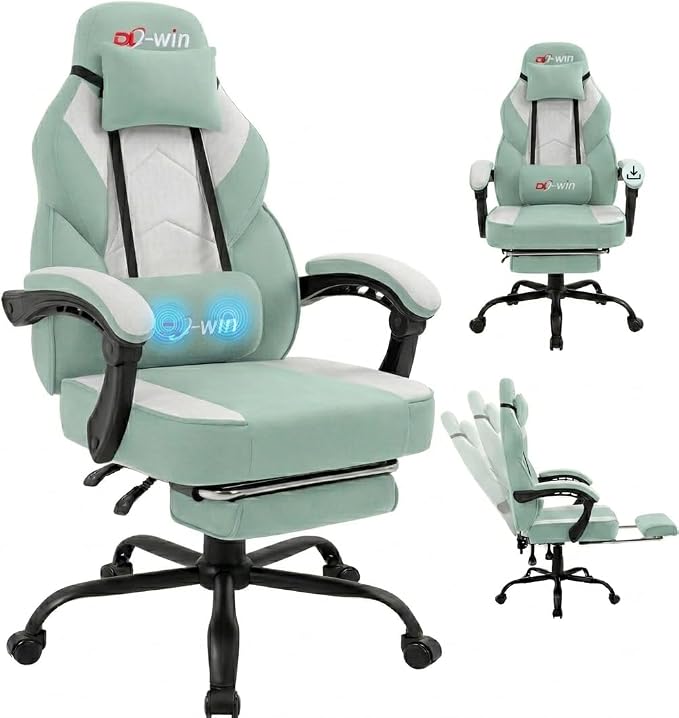 Shintenchi Big and Tall Gaming Chair Fabric Pocket Spring Cushion,High Back Recliner with Footrest and Headrest for Adults, Massage Lumbar Support for Home Office, Ergonomic Computer Desk Chair, Green by Shintenchi%7CFurnitureMadeforRealLife