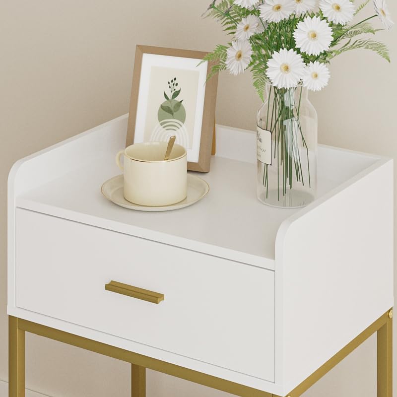Masupu Nightstand,3-Tier Modern Bedside Night Stand with Storage Drawer and Shelf,Small End Side Table for Bedroom,Living Room,White (Without Outlet, White) - Image 6