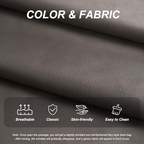 Hobestluk Bean Bag Chair Leather Togo Chair Memory Foam Living Room Adult | Ergonomic Design,Floor Chair,Waterproof Sofa,Easy Clean,Anti-slip ,No Assembly Required,Bedroom Dorm Office Reading Grey - Image 5