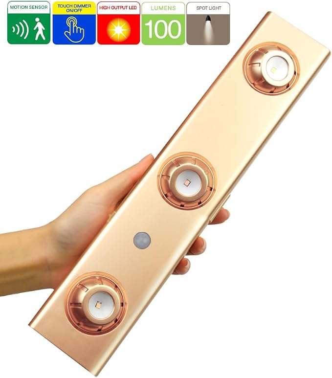 LUXSWAY LED Motion Sensor Light, Under Cabinet Lights Battery Operated, Manual ON/Off Tap Light Accent Lights with Rotatable Heads and Dimmable, Stick Up Night Lighting Bar for Kitchen Hallway Stair - Image 2