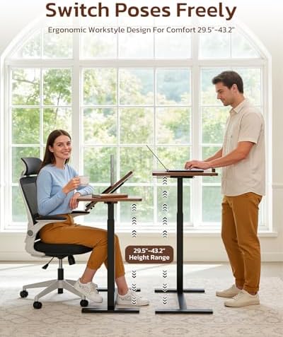 Simple Deluxe Standing Rolling Desk with Hidden Casters, Height Adjustable Pneumatic Mobile Laptop Desk, Tilting Bedside Table for Laptop, Overbed Bedside Table Hospital Home Use, Brown - Image 3