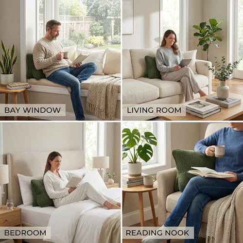 Pat. Pend. Corduroy Ergonomic Lumbar Support Pillow for Sitting Support, Triangle Back Cushion for Sofa, Armchair & Bed, Washable Cover, Avocado Green - Image 6