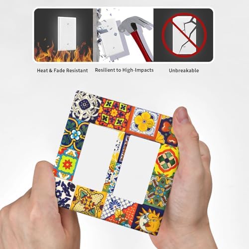 Decorative Outlet Covers Vintage Traditional Colorful Mexican Talavera Tiles Style 2 Gang Light Switch Cover Plate Double Rocker Wall Plate Gfci Switch Plate Covers Plug Faceplate for Bedroom - Image 6