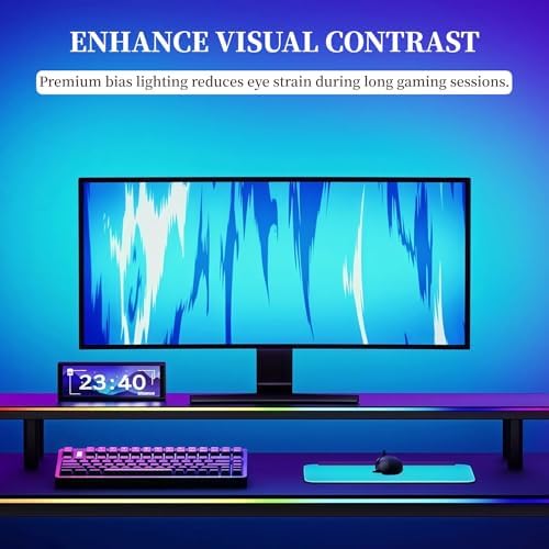 RGB Monitor Backlight for 34 Inch Ultrawide Monitors (21:9), Screen Sync Ambient Lighting Kit with Dual USB Power, Music Mode, Dynamic Gaming Lights for Curved Screens (4 Sides - 34 inch) - Image 3