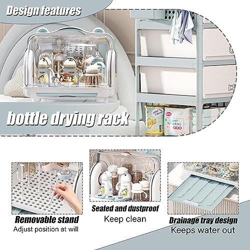 Baby Bottle Drying Rack Storage with 3 Bottle Brush Set (Blue) - Image 7
