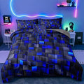 6 Pieces 3D Block Bedding Set Queen Size Blue Gaming Block for Boys Comforter Set Bed in A Bag Perfect for Boys Girls Kids Teens Bedroom Decorative Queen13 by ZJianHOME