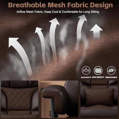 Vonesse Office Chair, Desk Chair with Soft Adjustable Armrests, Executive Computer Chairs with Lumbar Support, High Back Gaming Chair with Footrest (PU Leather, Brown) - Image 6