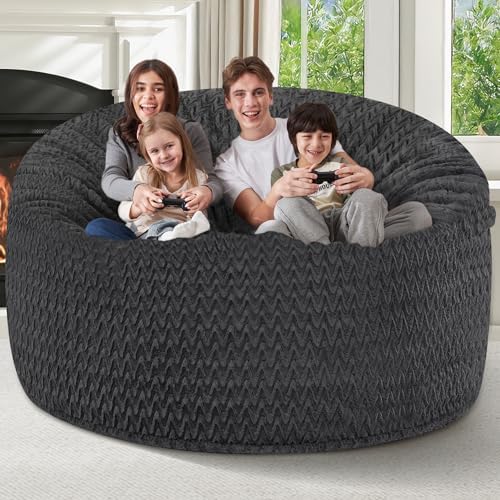 HABUTWAY 6FT Bean Bag Chair,Giant Bean Bag Chairs for Adults,Big Bean Bags with Memory Foam Filled, Large Beanbag Chairs with Chevron Plush Cover-Black - Image 5
