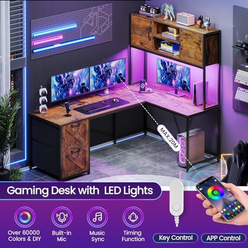 SEDETA Farmhouse L Shaped Office Desk with Drawers, Hutch, Power Outlet - Image 4